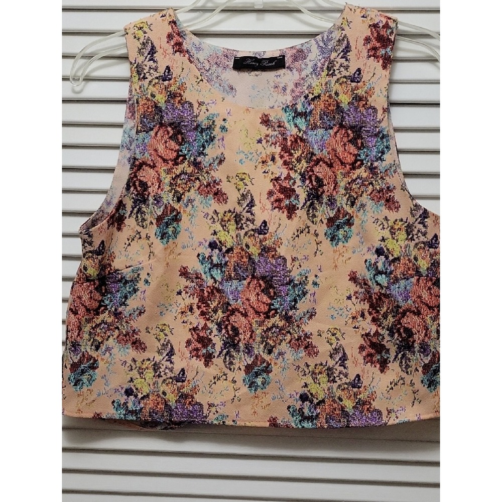 Cropped tank Honey Punch Women small  Multicolor Floral Round Neck Sleeveless